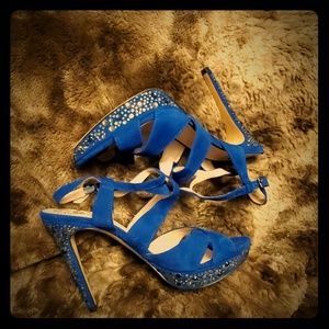 Vince Camuto Jeweled Pump Sandals In RoyalBlue Suede